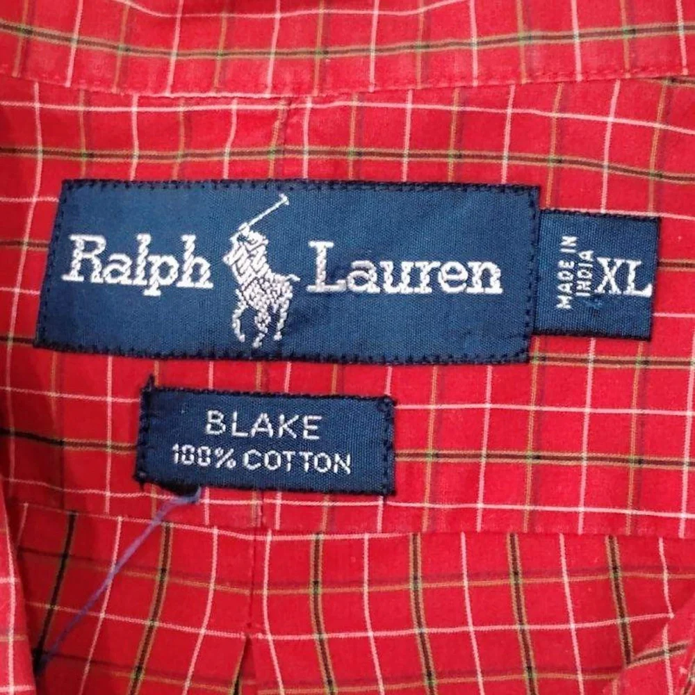Ralph Lauren Men's Red Plaid Button-Down Shirt Blake Fit Size XL
